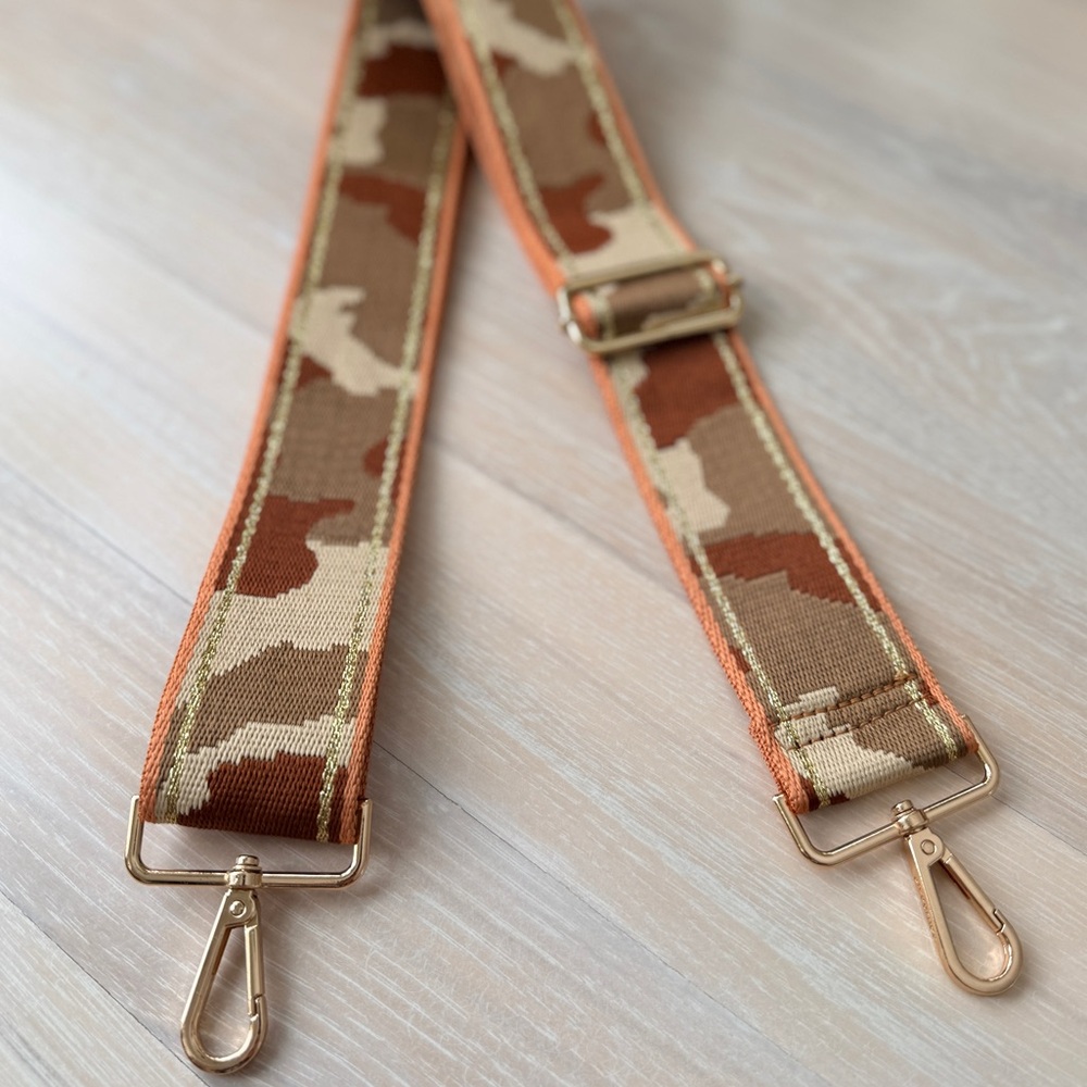Ahdorned - Metallic Camo Interchangeable Woven Bag Strap - Khaki/Brown